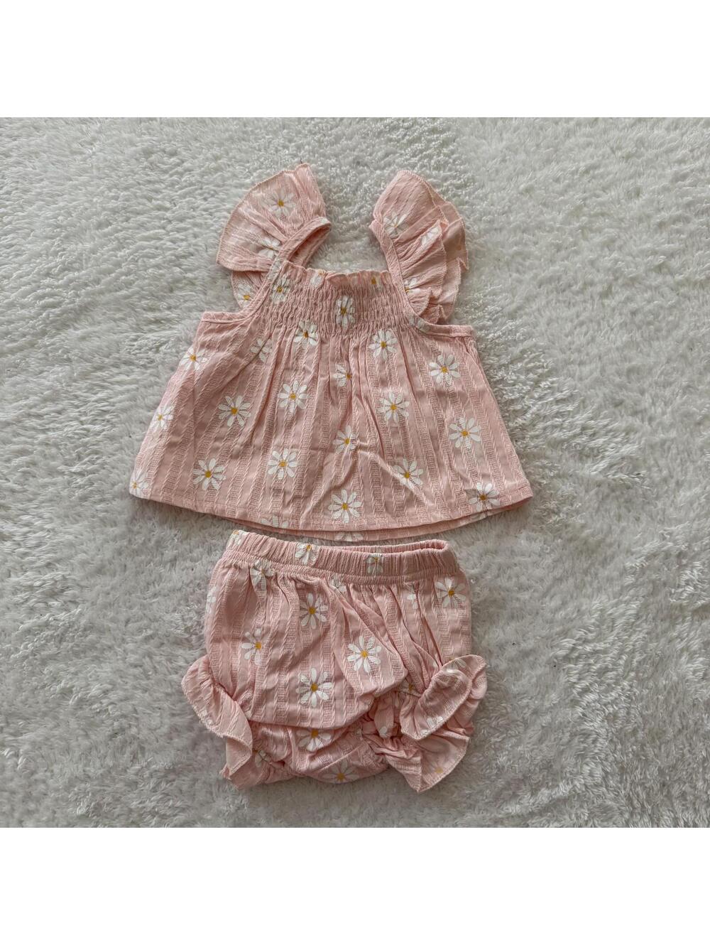 0-3m Pink Daisies Tank + Bloomers Set